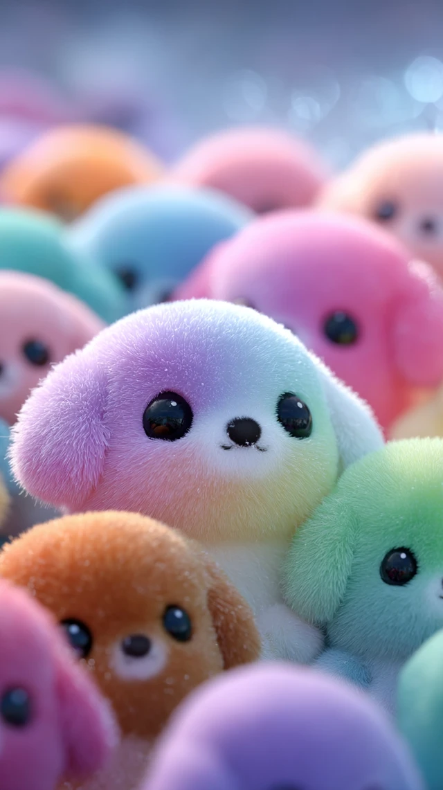 Kawaii Plush Puppy Group Rainbow Colors