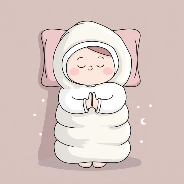 Cozy Kawaii Cartoon Character Praying in Pajamas