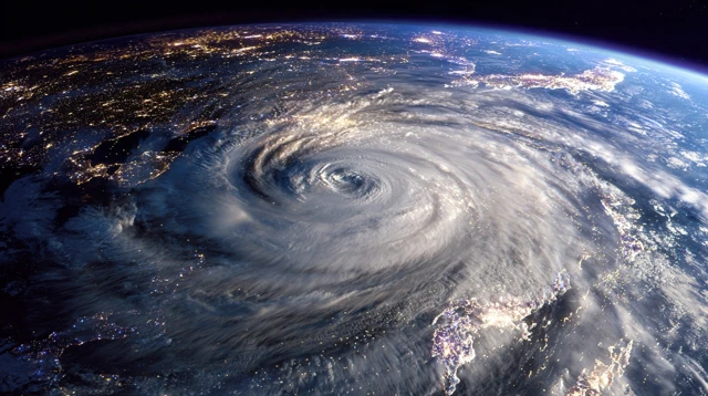 Typhoon Over Pacific Ocean Satellite View