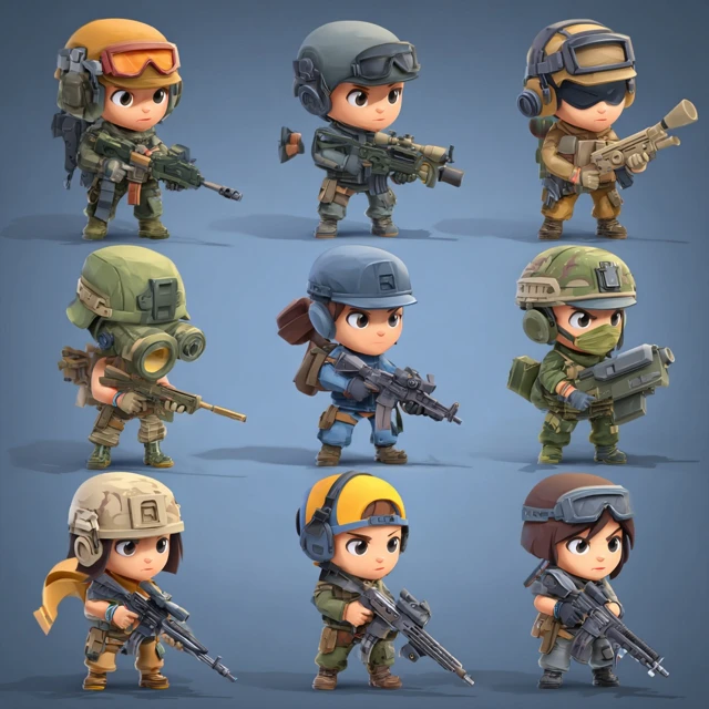Isometric Chibi Special Forces Characters Game Assets