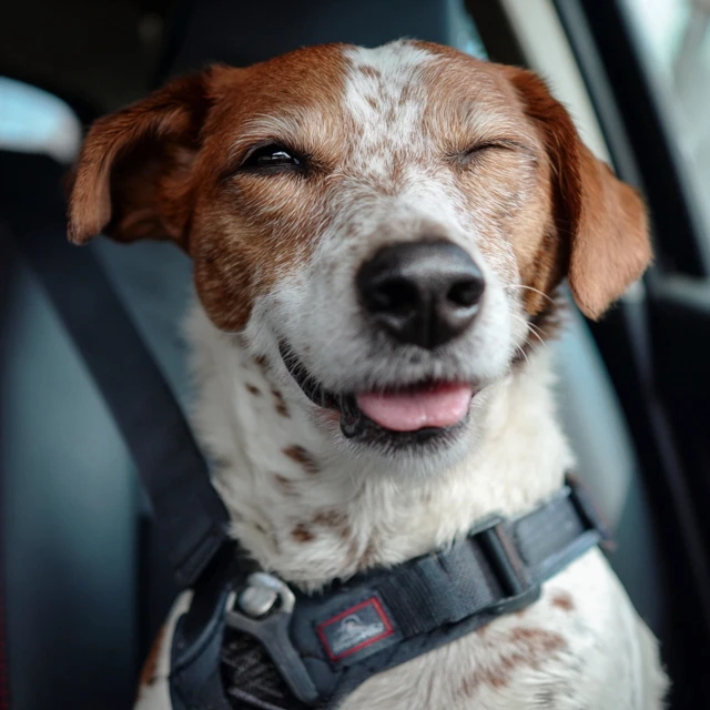 Happy Dog Winking with Zappur Harness