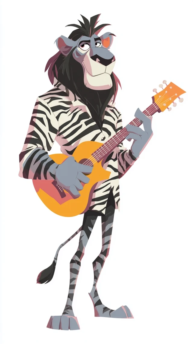 Cartoon Lion Musician with Guitar