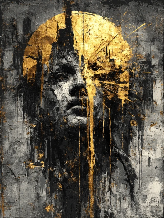 Black and Gold Grunge Art Portrait