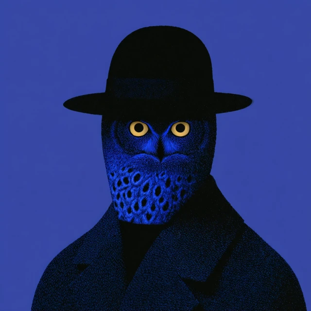 Owl in a Hat Inspired by Magritte