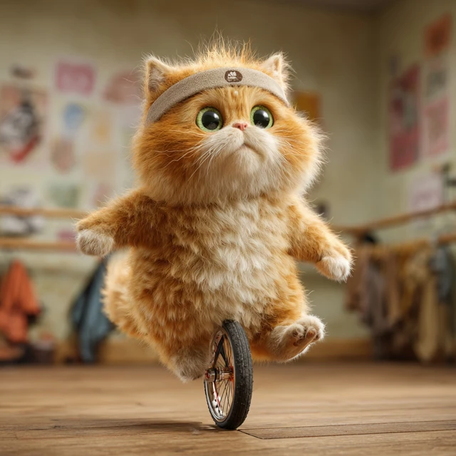 Cute Cat on Unicycle  Photorealistic 8K
