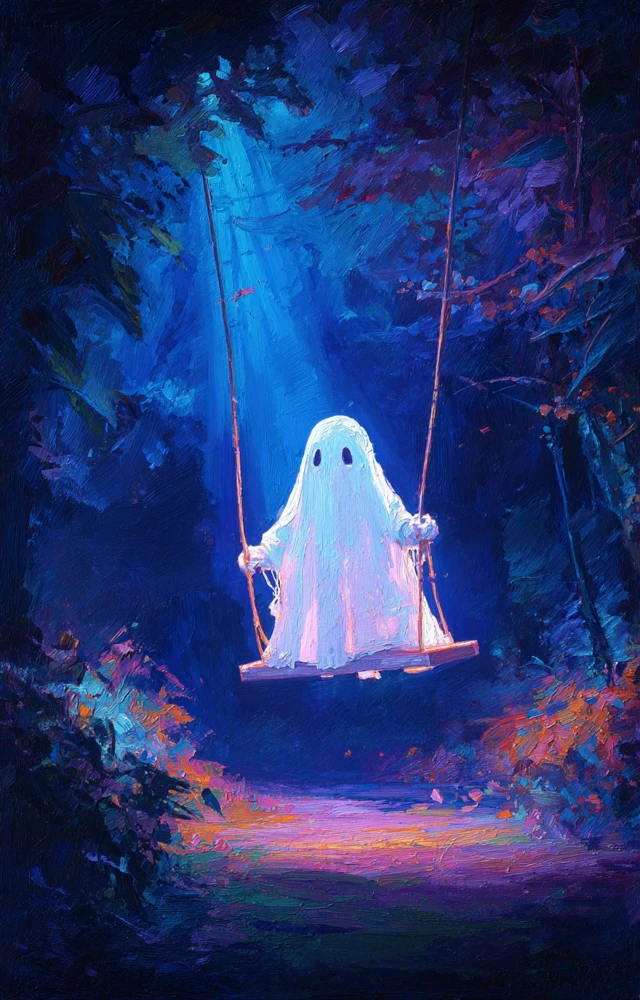 Cute Ghost on a Swing Fantasy Artwork