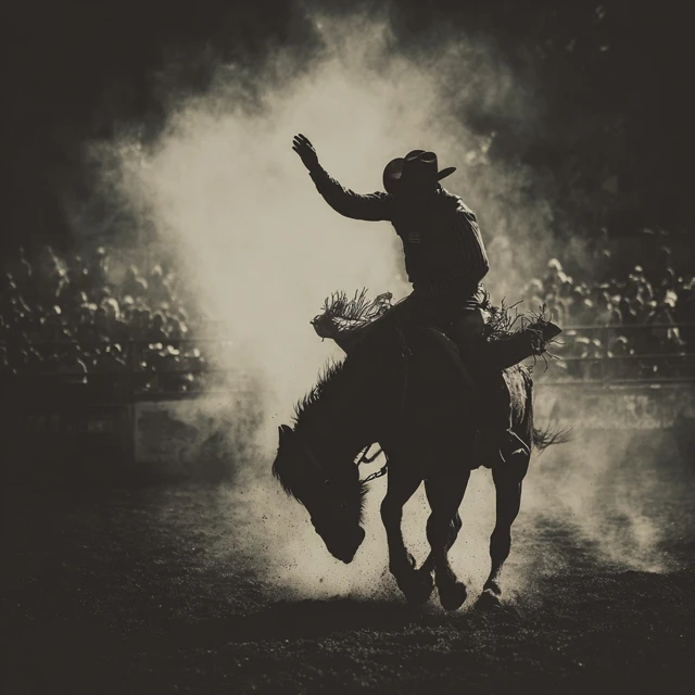 Rodeo Cowboy on Bronc Epic Black and White Photo