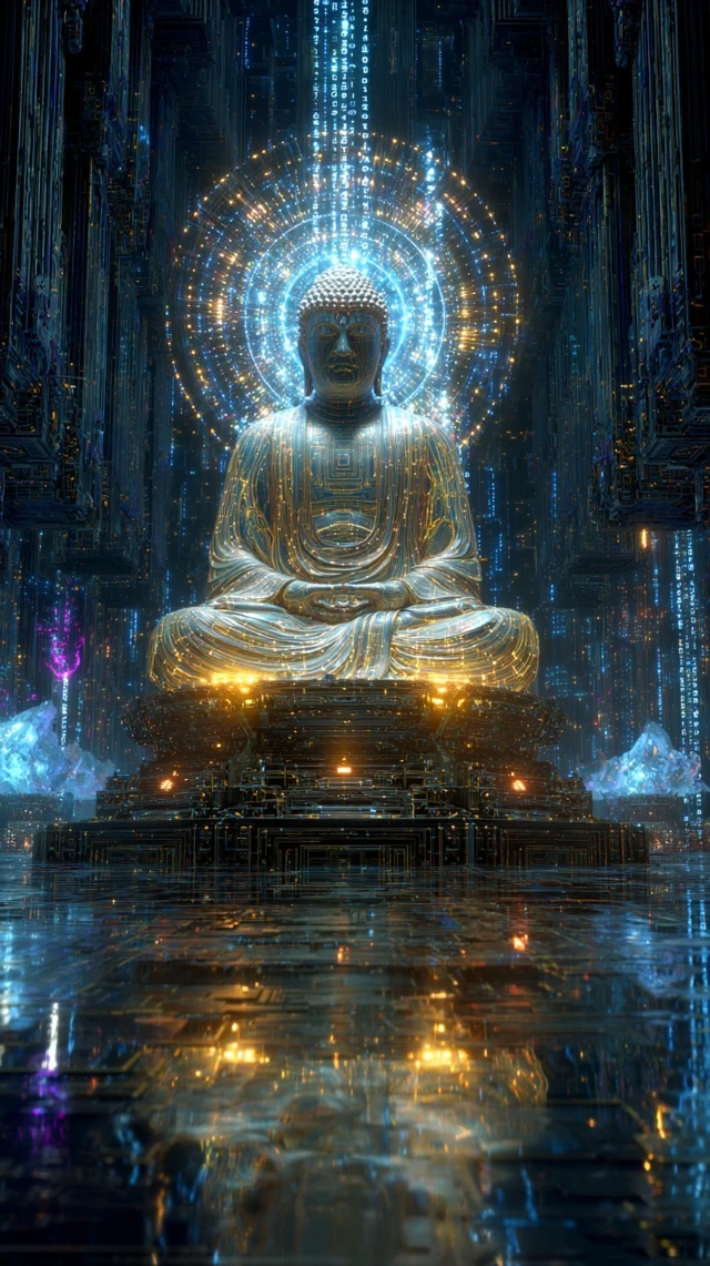 Cyberpunk Buddha Digital Temple