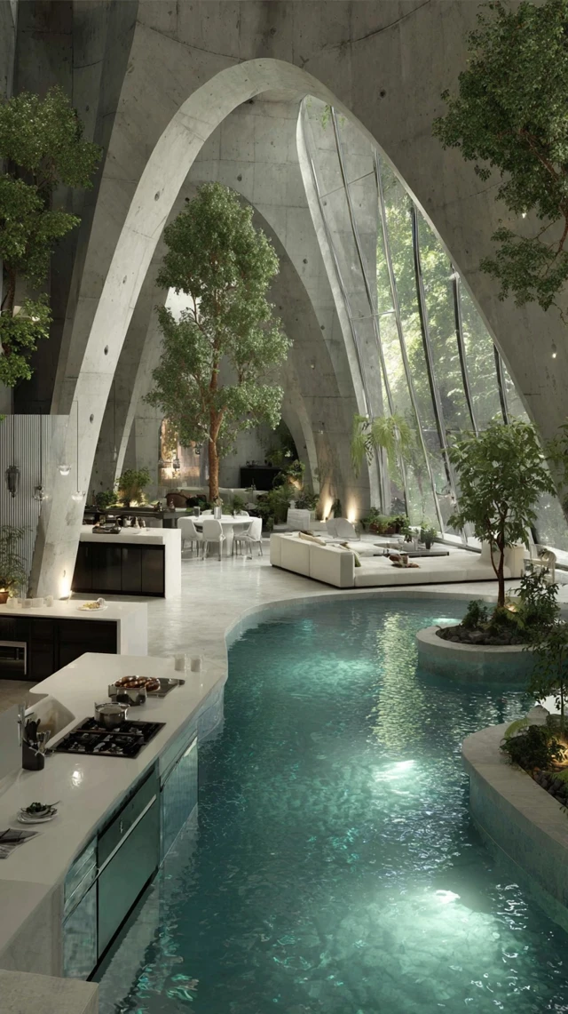 BioSociety Home Interior Living Room and Pool