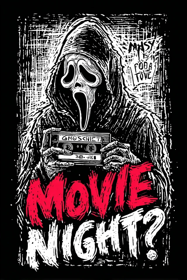 Ghostface Scream Movie Night Retro Horror Illustration