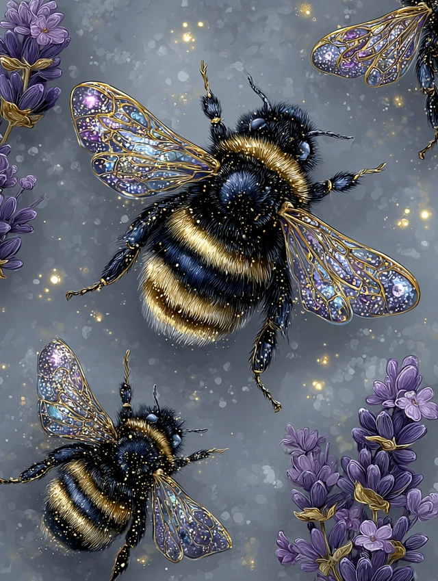 Honeybee and Lavender Pattern Art