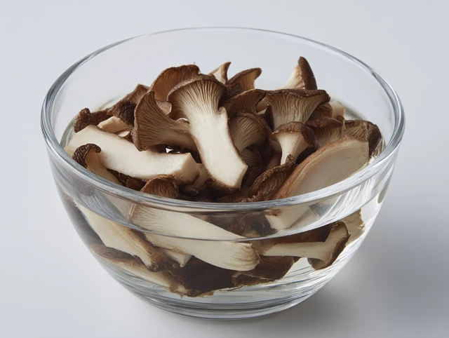 Shiitake Mushroom Slices in Glass Bowl High Resolution