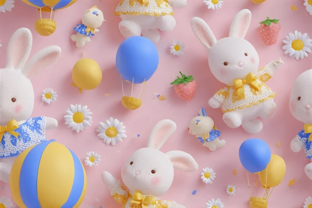 Cute 3D Rabbit Seamless Pattern