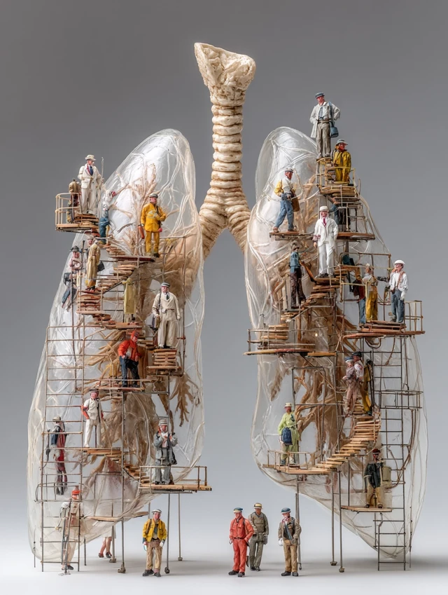 Giant Transparent Lungs with Miniature Workers