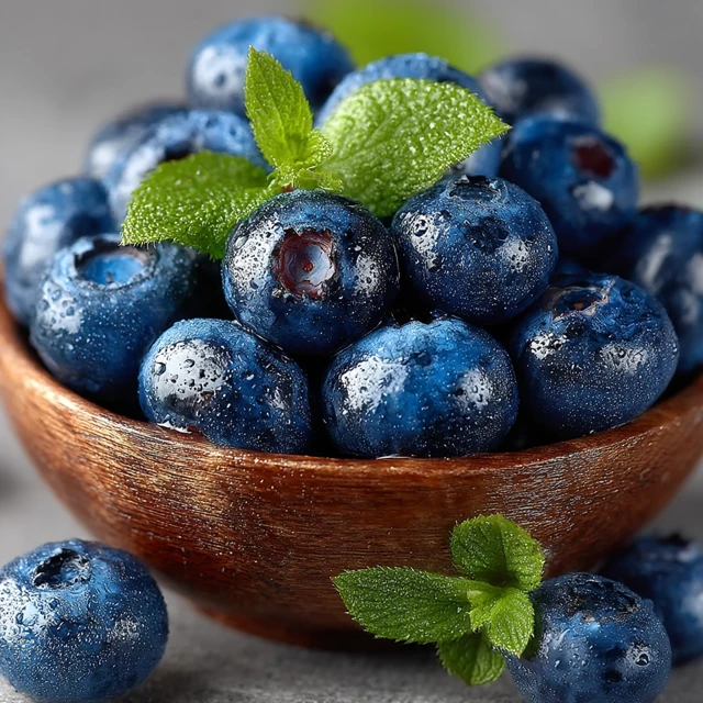 Fresh Blueberries with Mint in a Bowl
