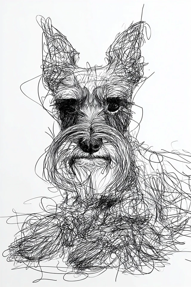 Abstract Line Drawing Miniature Schnauzer Portrait