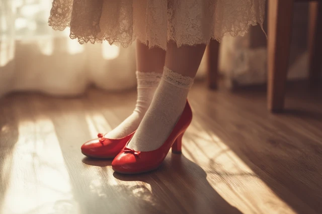 Childhood Innocence Red Shoes Lace Socks