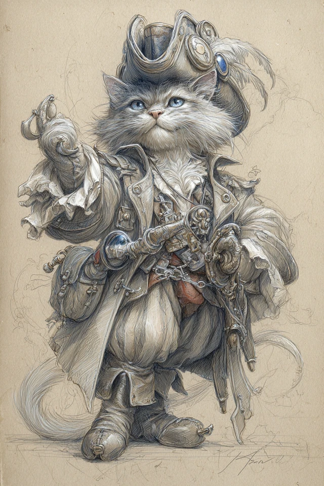 Captain Cat Full Body Illustration