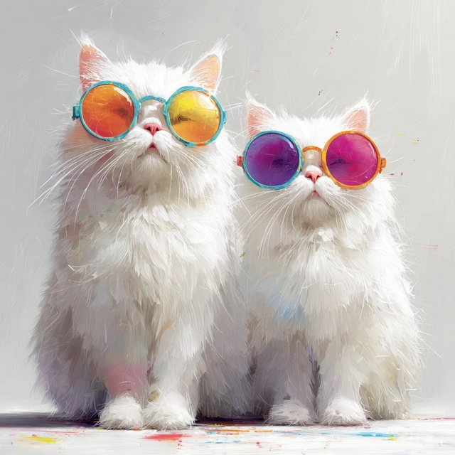 Cute White Cats with Sunglasses