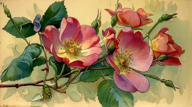 Red Roses in Watercolor Style Edith Holden