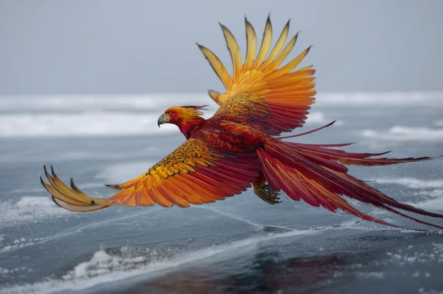 Phantom Firebird Over Frozen Sea