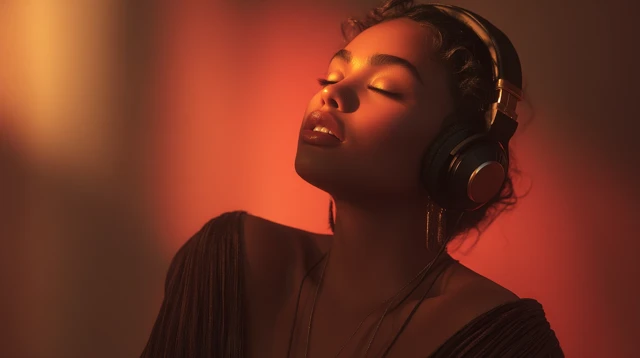 Beautiful Woman Listening to Music Portrait