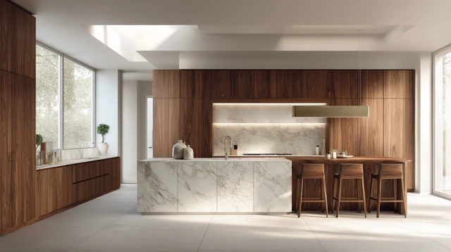 Luxury Italian Kitchen Walnut Marble Design