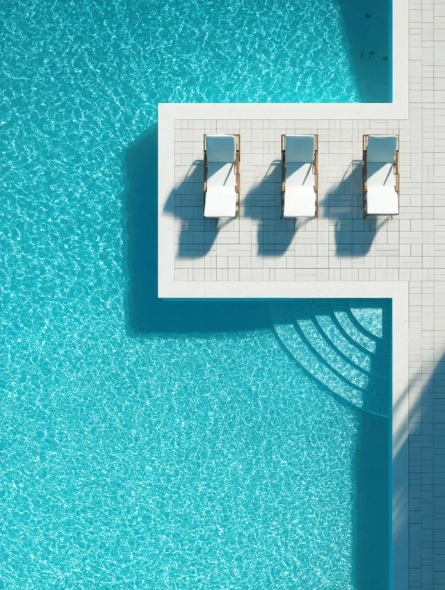 Elegant Pool Top Down View Sun Loungers