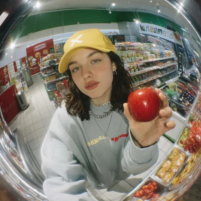 Young Woman Selfie with Apple Hip Hop Album Cover