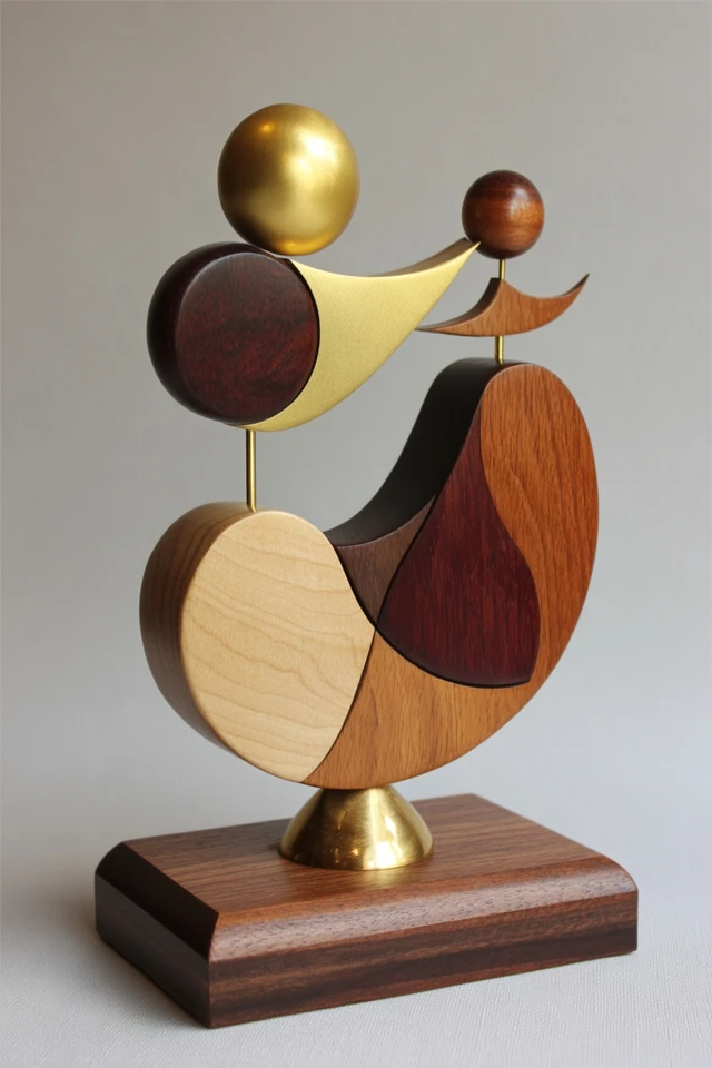 Wooden Sculpture Floating in Balance Minimalism