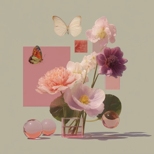 Pink Floral Butterfly Composition Digital Art