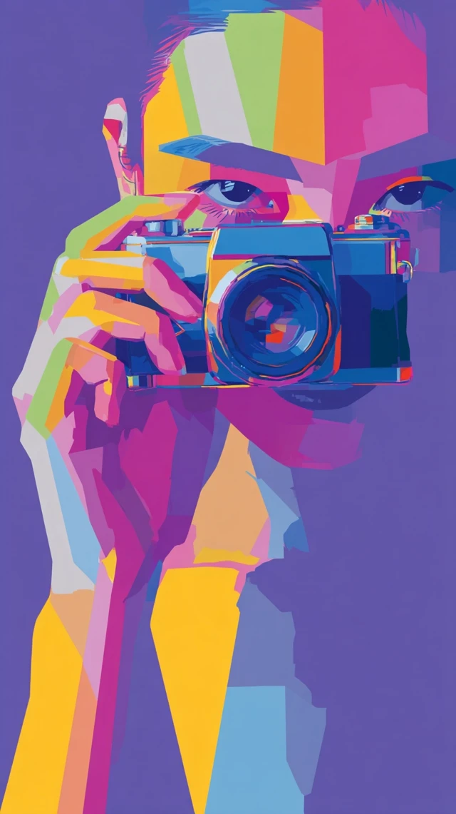 Pop Art Camera Vibrant Colors and Geometric Shapes