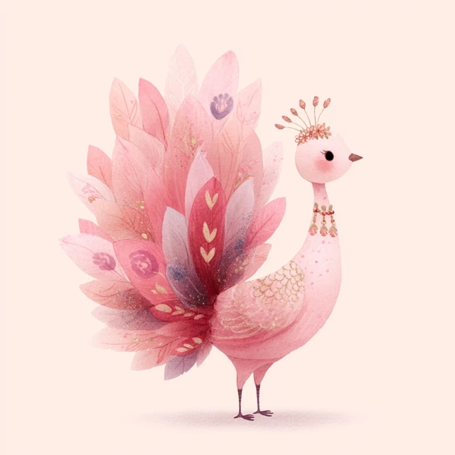 Whimsical Pink Peacock Illustration Atelier Choux Style