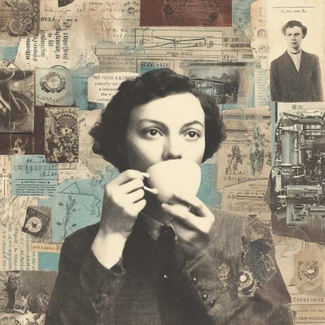 Caffeine Nostalgia Mixed Media Collage Art