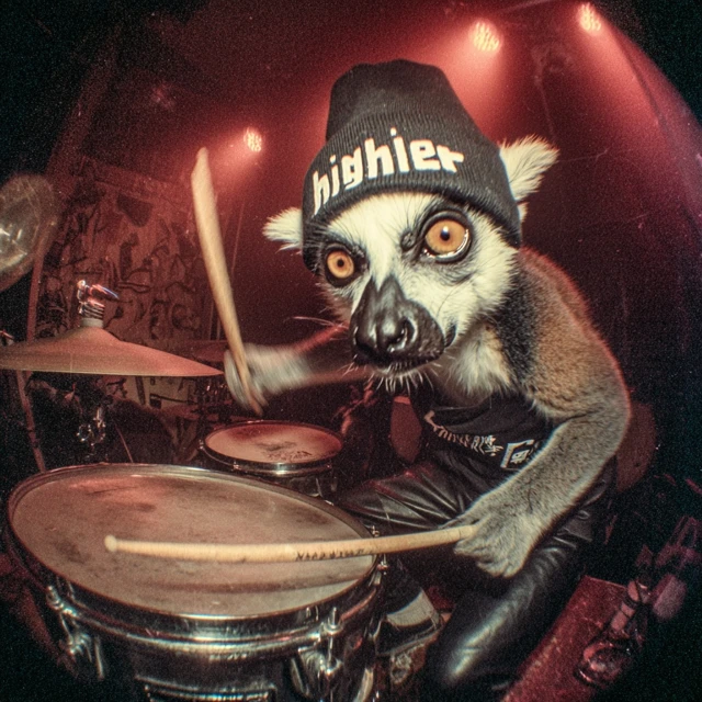 Anthropomorphic Lemur Drummer 90s Music Video
