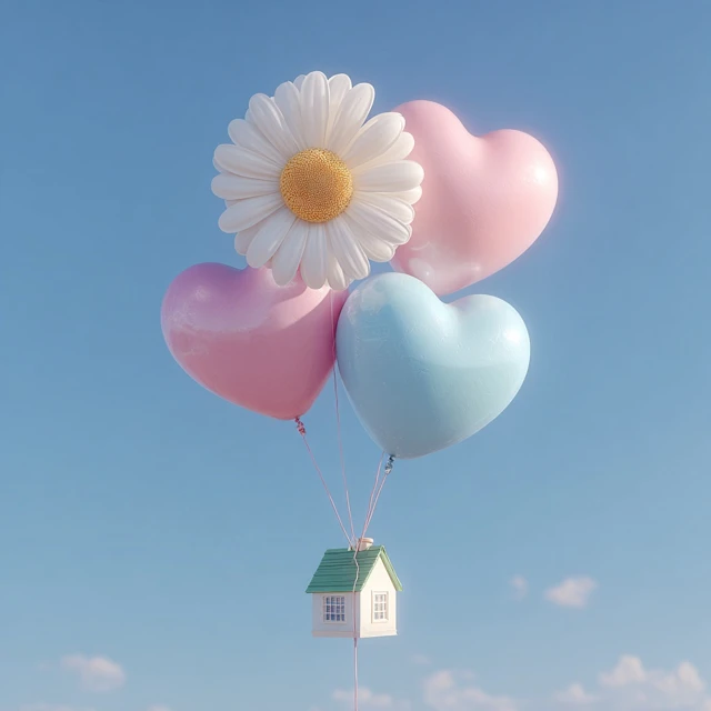 Balloons and House 3D Rendering