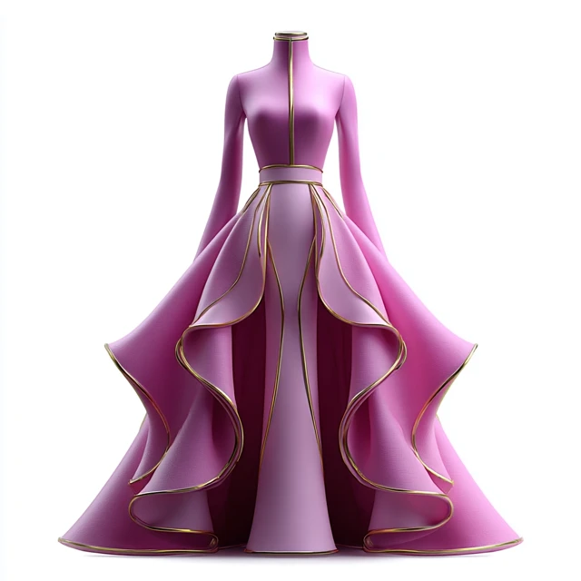 Futuristic Pink Dress with Gold Lines - 3D Render