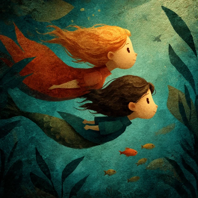 Mermaid Kids Swimming Under Sea Childrens Book