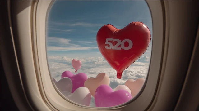 Heart Balloons in the Sky Romance from an Airplane