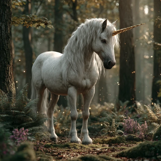 Majestic Unicorn in Enchanted Forest Fantasy Art