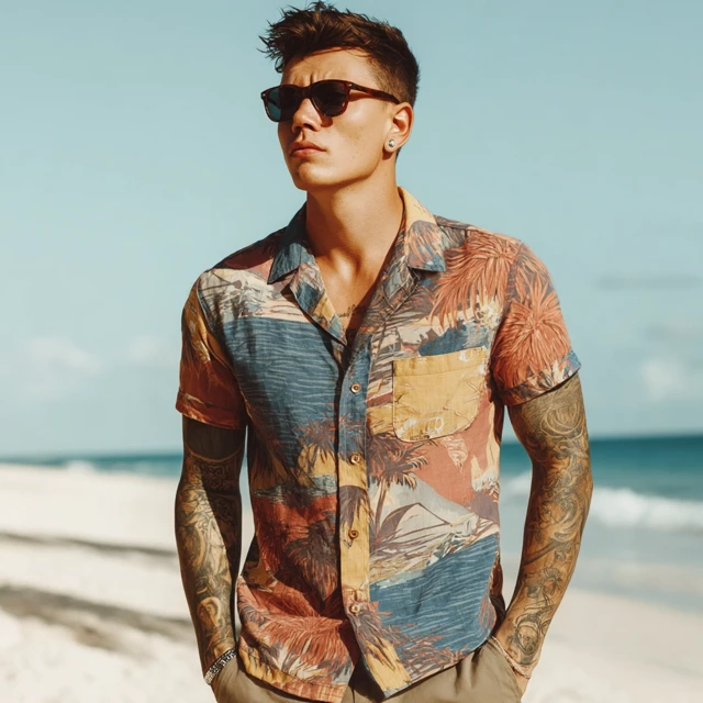Handsome Russian Man on Beach Retro Shirt