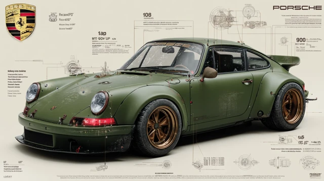 Porsche 911 RWB Infographic: Matte Green Custom Car