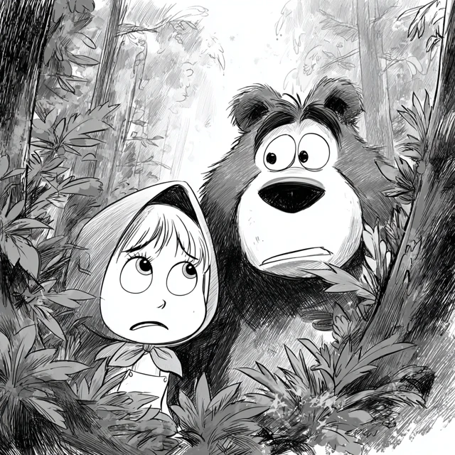 Masha and Bear in Forest Cartoon Scene