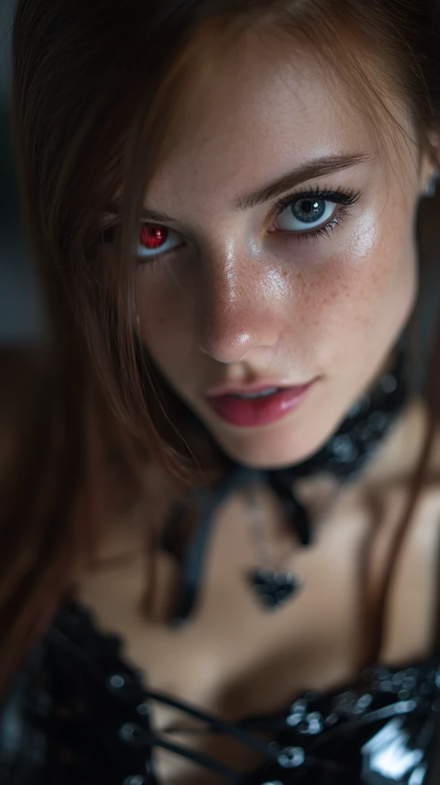 Redhead Woman with Red Eyes and Black Latex