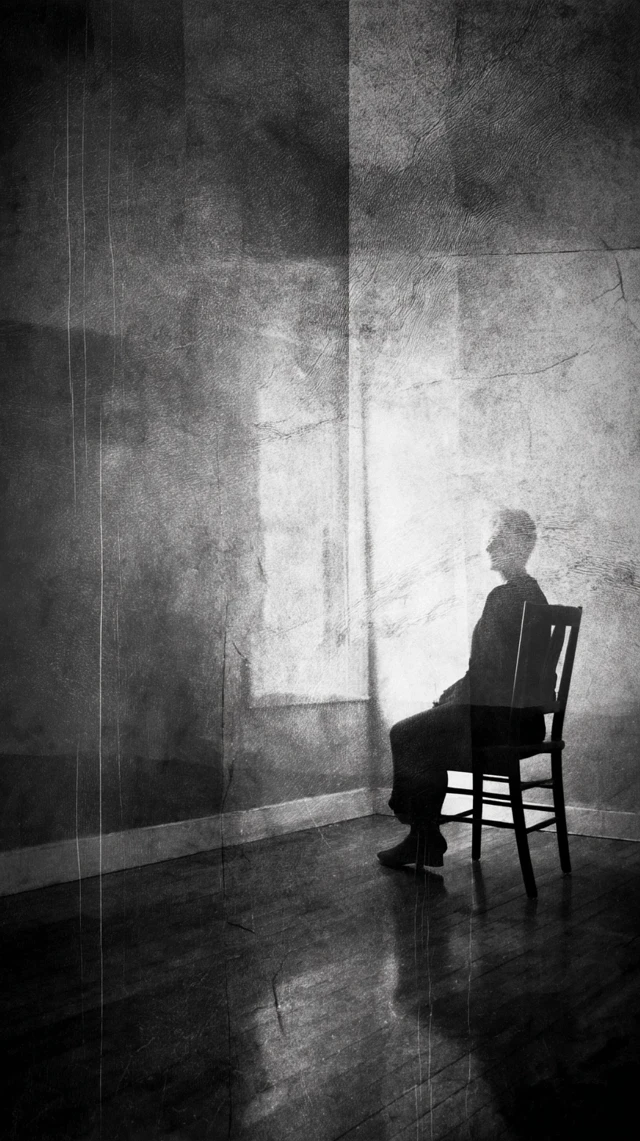Woman in Empty Room: Introspective B&W Photography