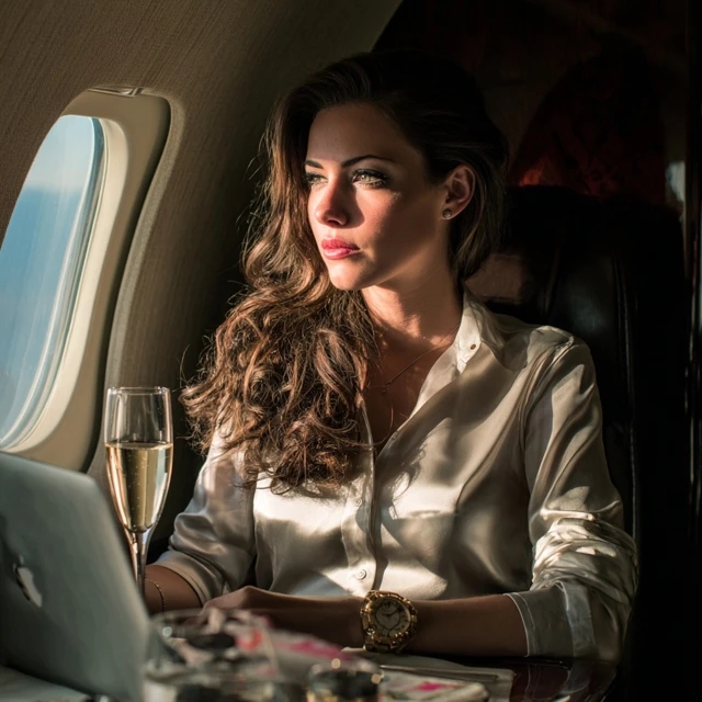 Luxury Travel Young Woman Private Jet Business
