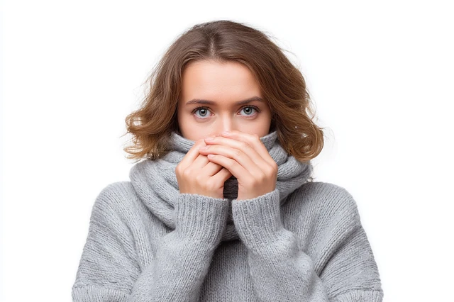 Woman with Flu Covering Mouth Isolated