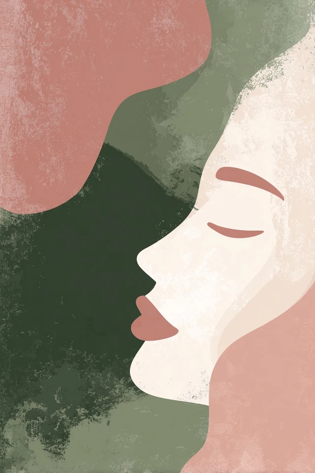 Boho Face Line Art Abstract Dusty Rose Green