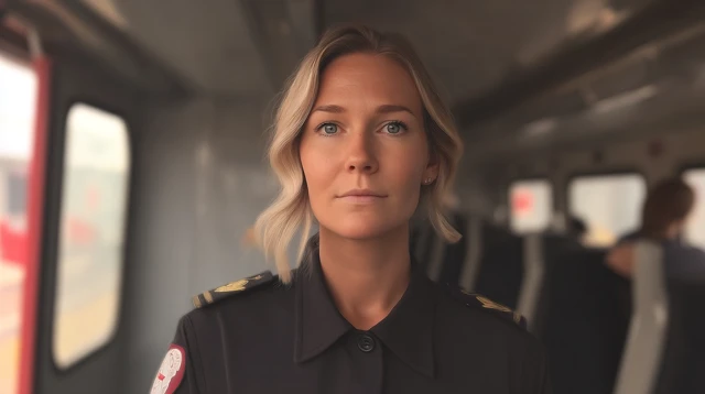 Blonde Woman Train Staff Uniform