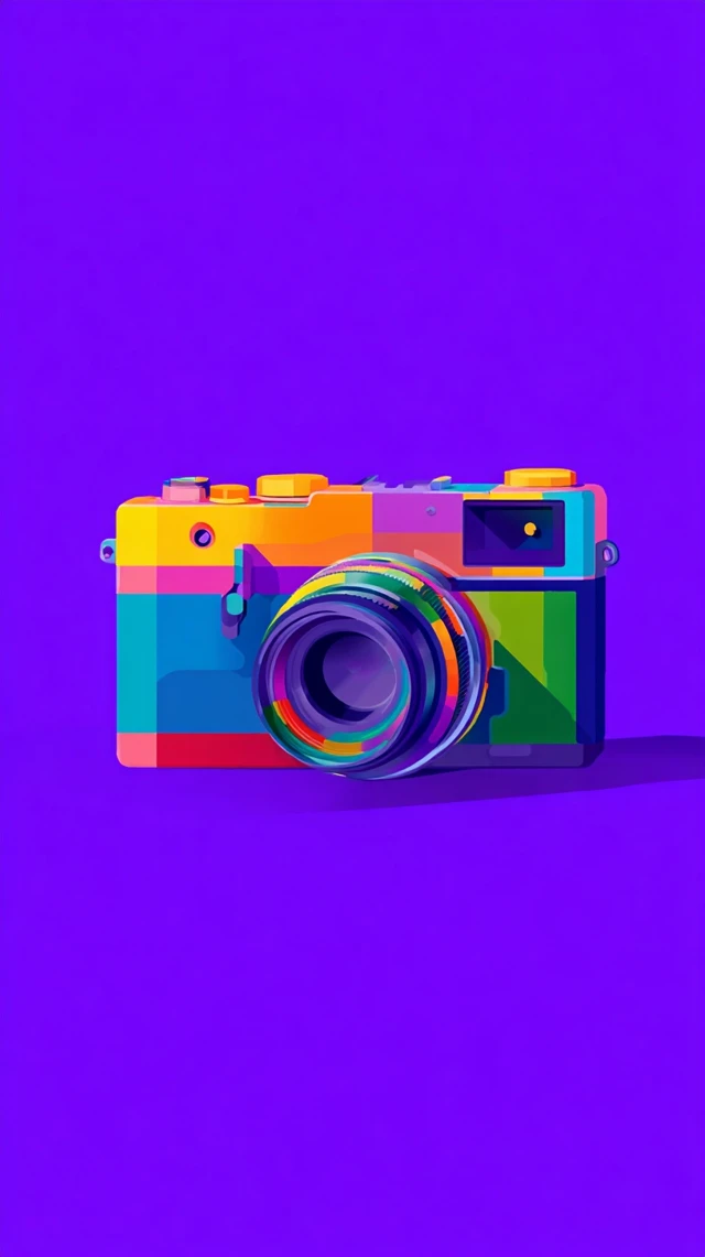 Pop Art Camera Vibrant Colors and Geometric Shapes
